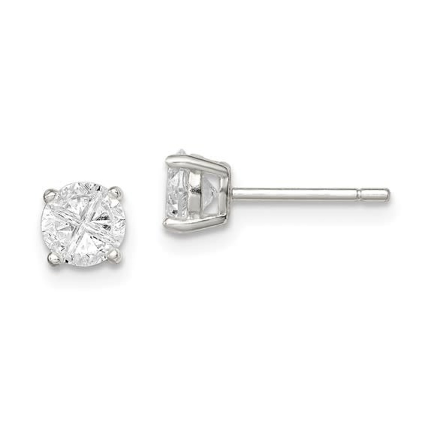 This Is Life Sterling Silver 5mm Round Basket Set Cross-cut CZ Stud Earrings