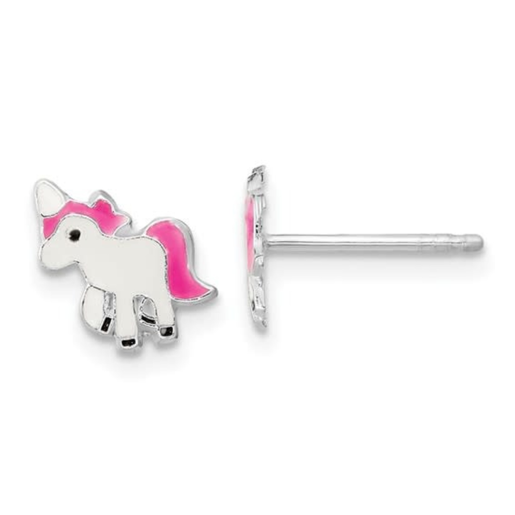 This Is Life Sterling Silver Rhodium-plated Polished Enameled Unicorn Post Earrings