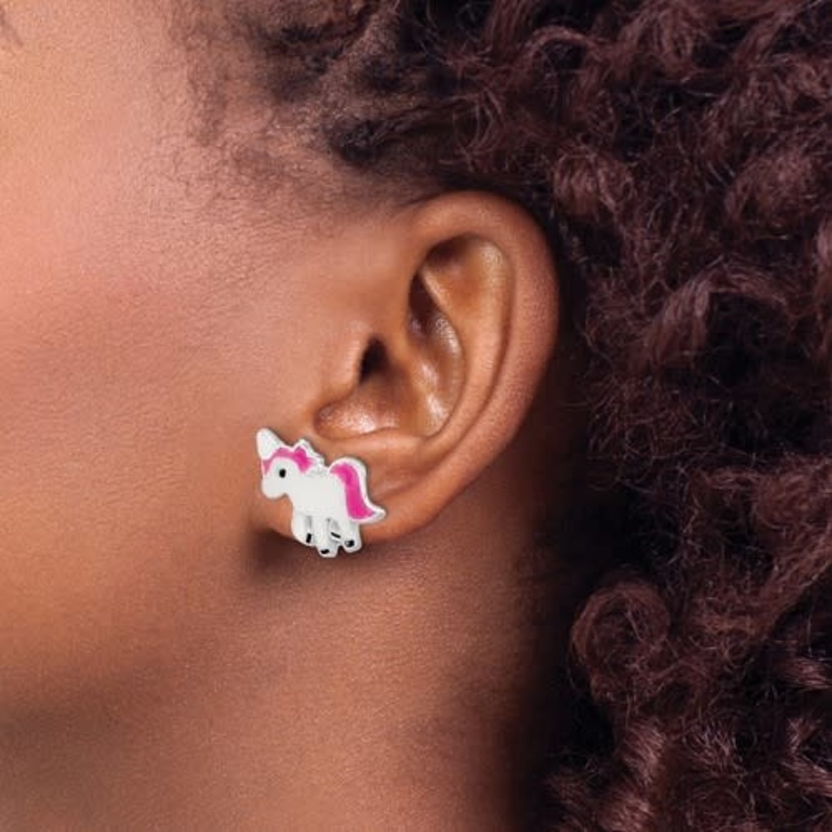 This Is Life Sterling Silver Rhodium-plated Polished Enameled Unicorn Post Earrings