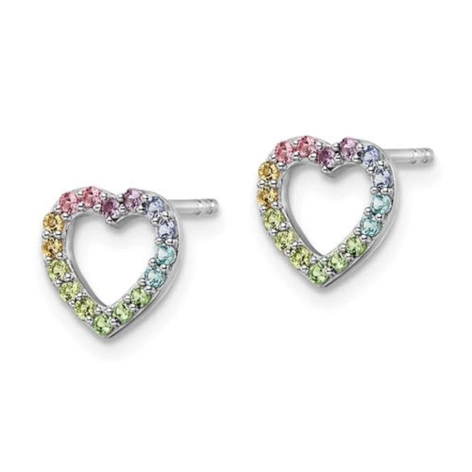 This Is Life Sterling Silver Rhodium-plated Rainbow Nano Crystal Heart Post Earrings