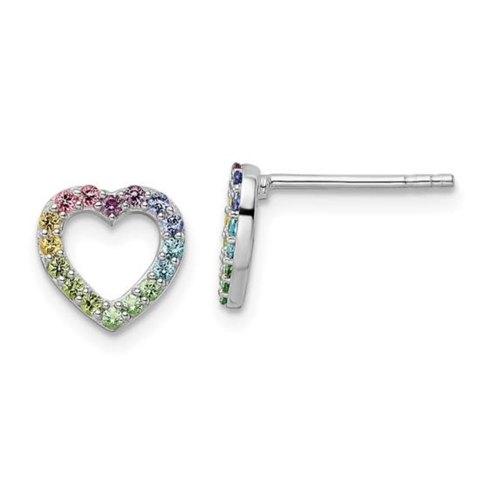 This Is Life Sterling Silver Rhodium-plated Rainbow Nano Crystal Heart Post Earrings