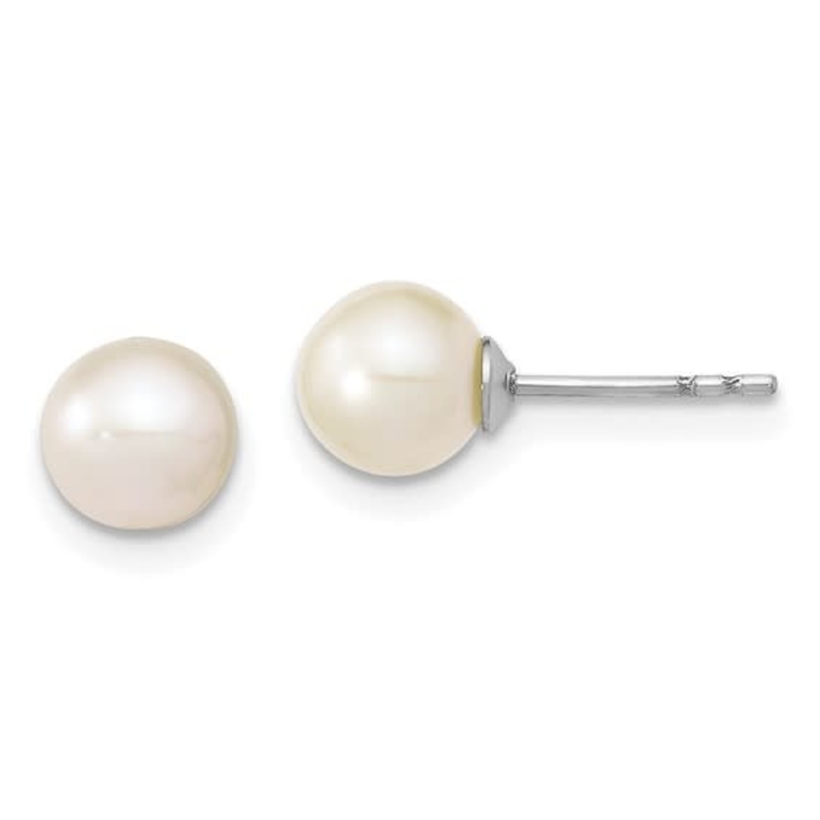 This Is Life White Round Freshwater Cultured Pearl Post Earrings - 6-7mm Sterling Silver