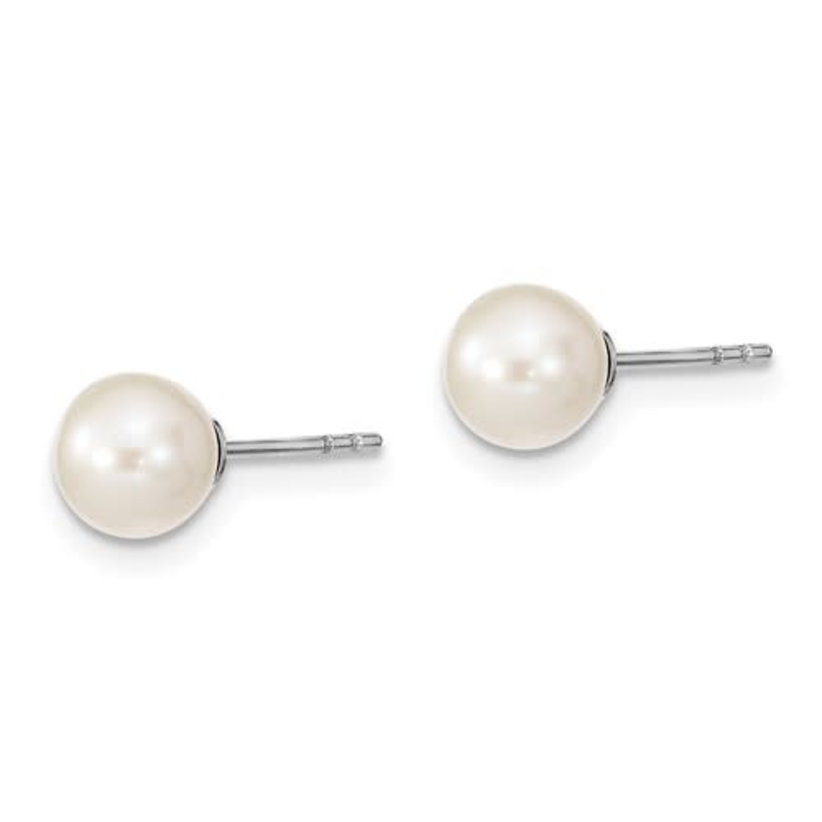 This Is Life White Round Freshwater Cultured Pearl Post Earrings - 6-7mm Sterling Silver