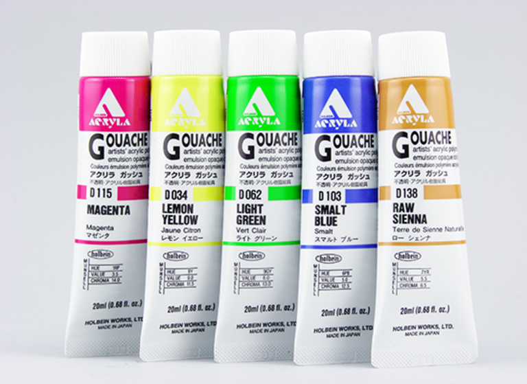 HK Holbein Artist Materials Holbein Acrylic Gouache Set of 12 colours 20ml Tubes