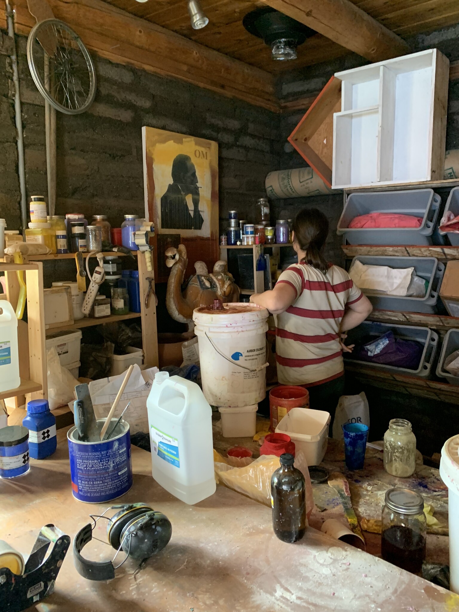 Anong in her father's studio, where Beam Paints are milled