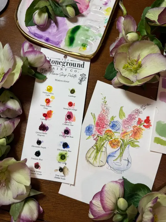 Stoneground Stoneground Flower Shop Watercolour Dot Card - 14 Colours - with Brush