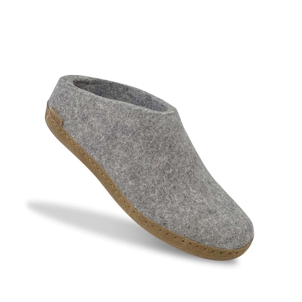 SLIP ON LEATHER SOLE SLIPPER GREY Bend Shoe Co