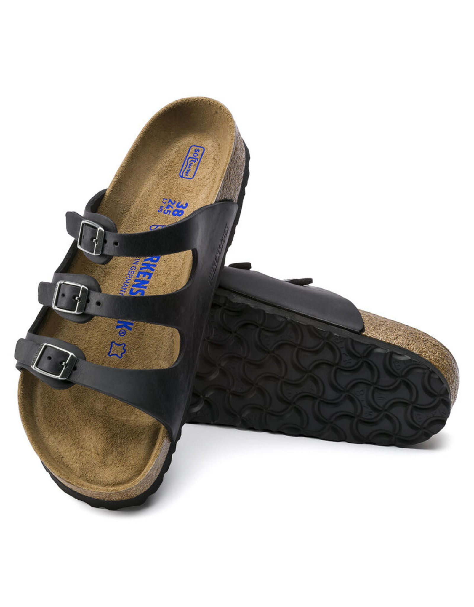 BIRKENSTOCK FLORIDA SOFT FOOTBED OILED LEATHER-BLACK