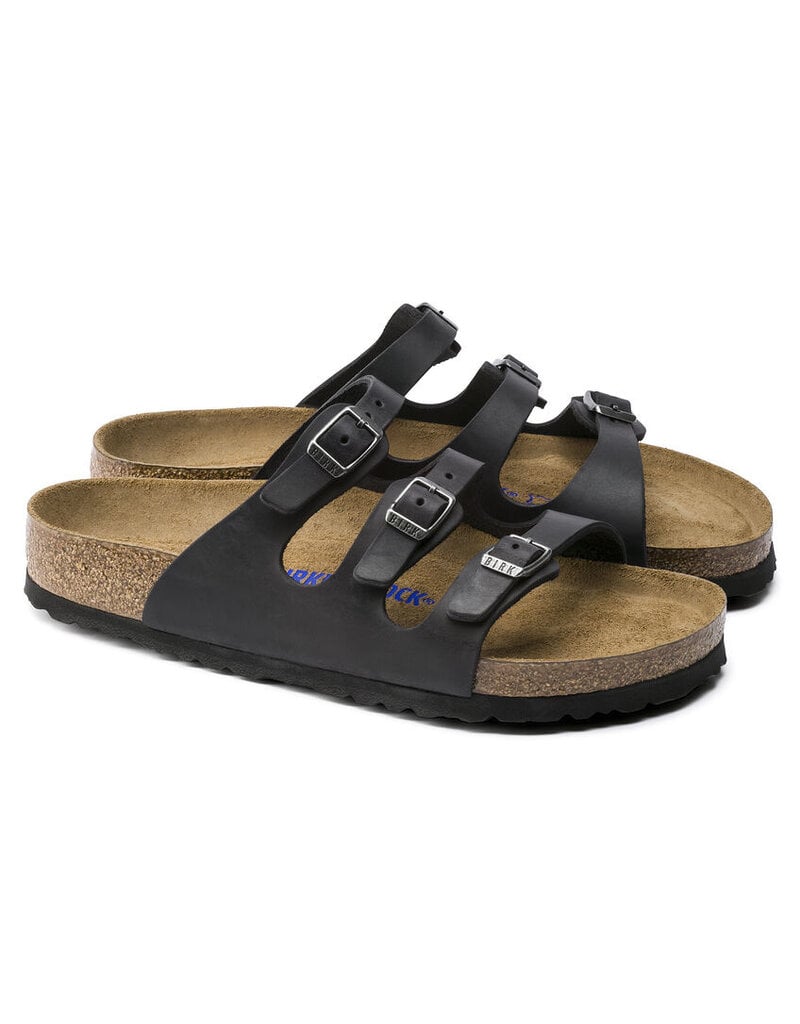 BIRKENSTOCK FLORIDA SOFT FOOTBED OILED LEATHER-BLACK