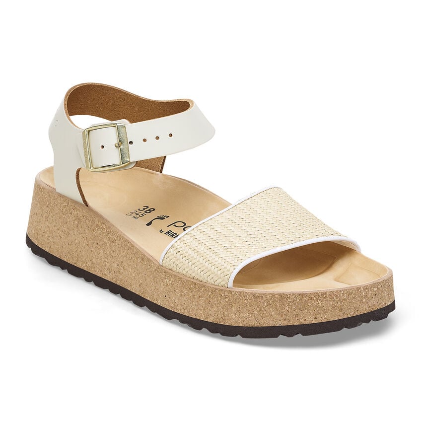 BIRKENSTOCK GLENDA NATURAL/WHITE RAFFIA/LEATHER