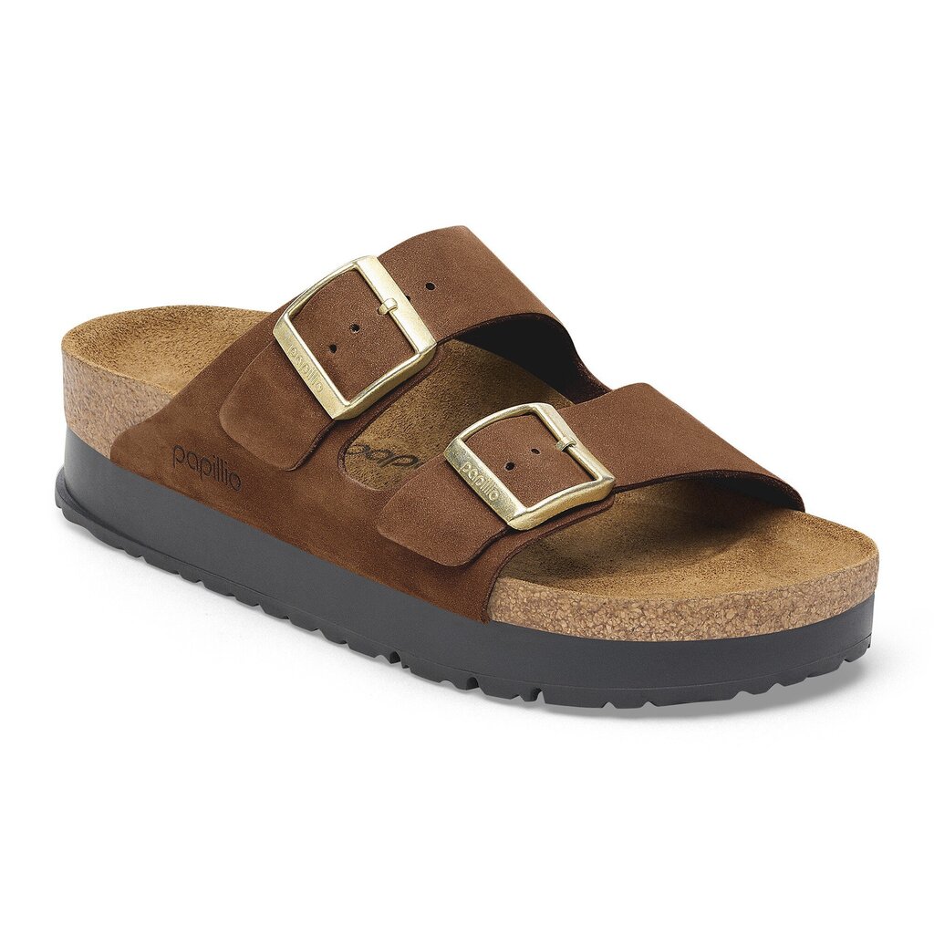 BIRKENSTOCK ARIZONA PLATFORM-DARK TEA SUEDE | BEND SHOE CO