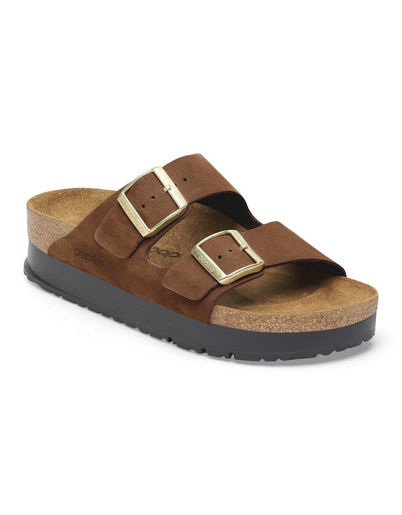 BIRKENSTOCK ARIZONA PLATFORM-DARK TEA SUEDE - BEND SHOE CO
