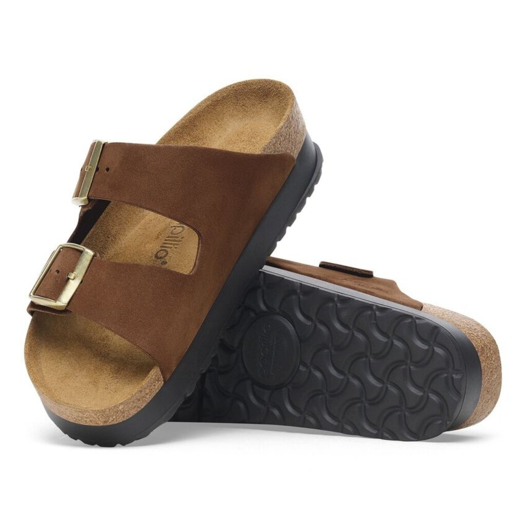 BIRKENSTOCK ARIZONA PLATFORM-DARK TEA SUEDE | BEND SHOE CO