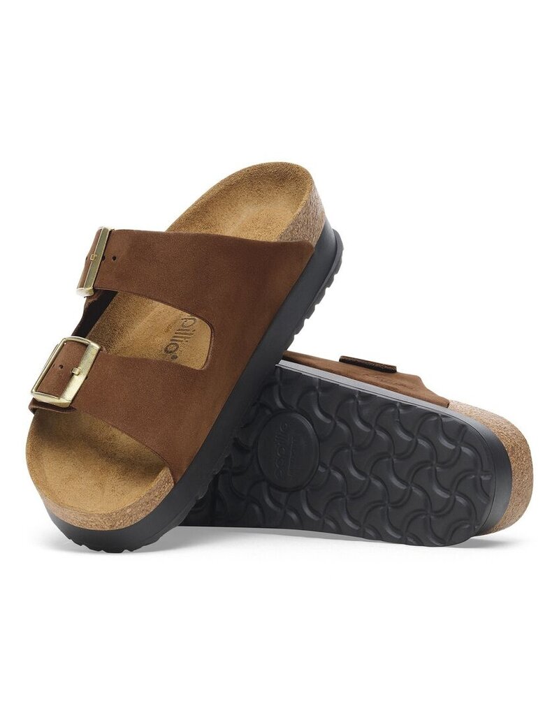BIRKENSTOCK ARIZONA PLATFORM-DARK TEA SUEDE - BEND SHOE CO
