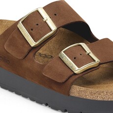 BIRKENSTOCK ARIZONA PLATFORM-DARK TEA SUEDE | BEND SHOE CO