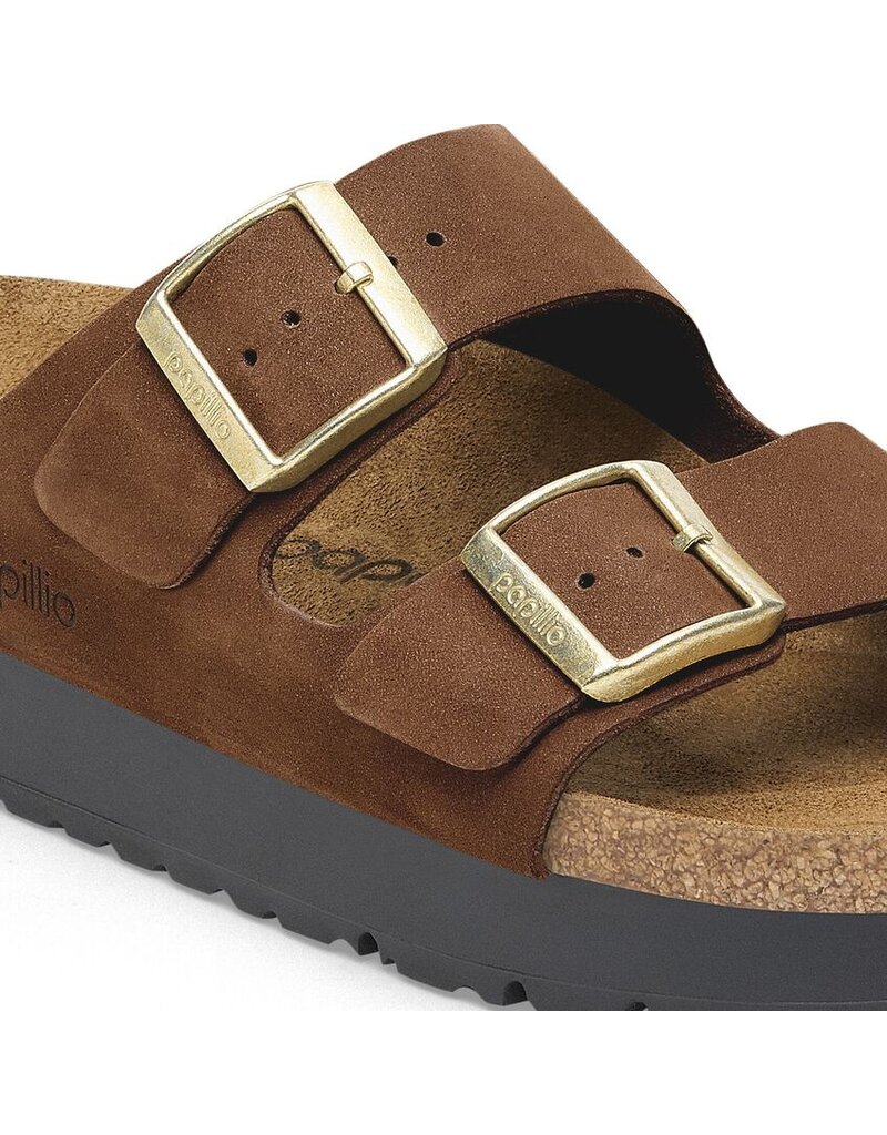BIRKENSTOCK ARIZONA PLATFORM-DARK TEA SUEDE - BEND SHOE CO