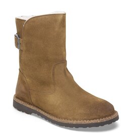 BIRKENSTOCK WOMEN'S UPPSALA SHEARLING-DARK TEA/NATURAL SUEDE