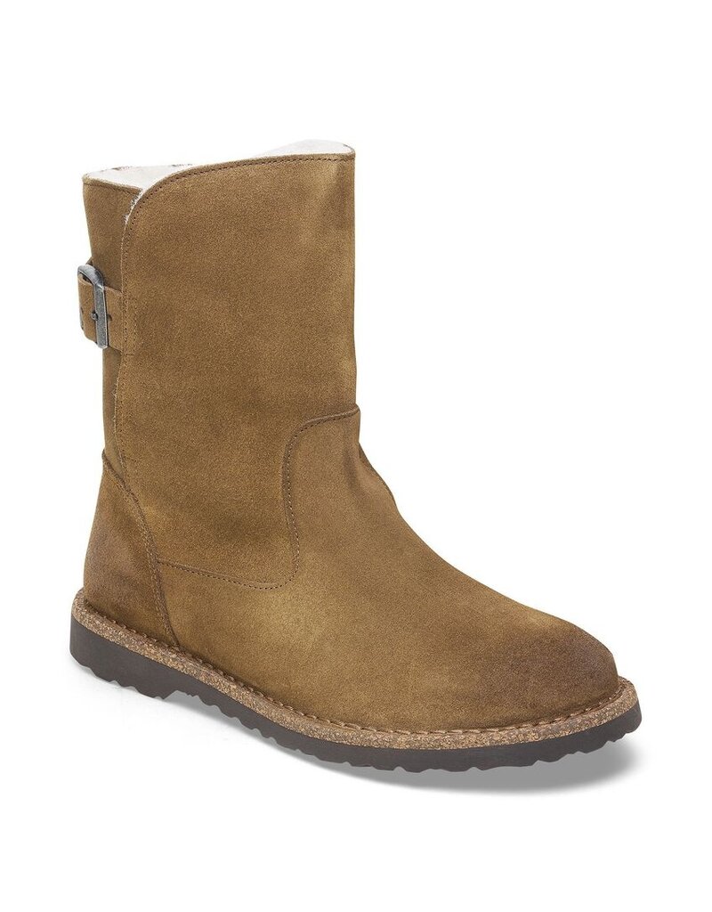 BIRKENSTOCK WOMEN'S UPPSALA SHEARLING-DARK TEA/NATURAL SUEDE