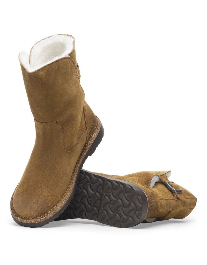 BIRKENSTOCK WOMEN'S UPPSALA SHEARLING-DARK TEA/NATURAL SUEDE