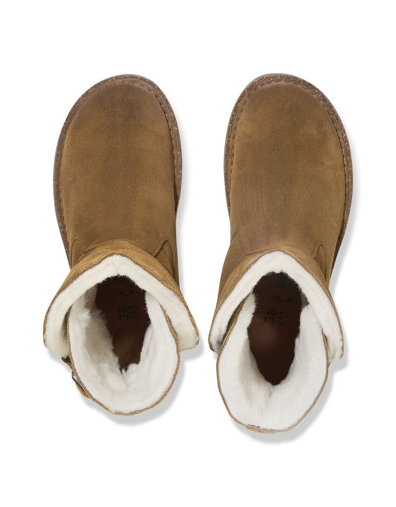 BIRKENSTOCK WOMEN'S UPPSALA SHEARLING-DARK TEA/NATURAL SUEDE