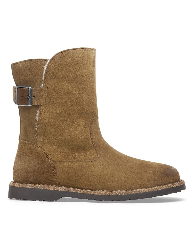BIRKENSTOCK WOMEN'S UPPSALA SHEARLING-DARK TEA/NATURAL SUEDE