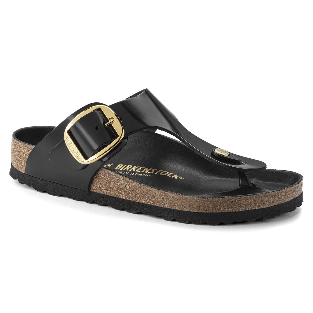 BIRKENSTOCK GIZEH BIG BUCKLE HIGH SHINE BLACK LEATHER - BEND SHOE CO