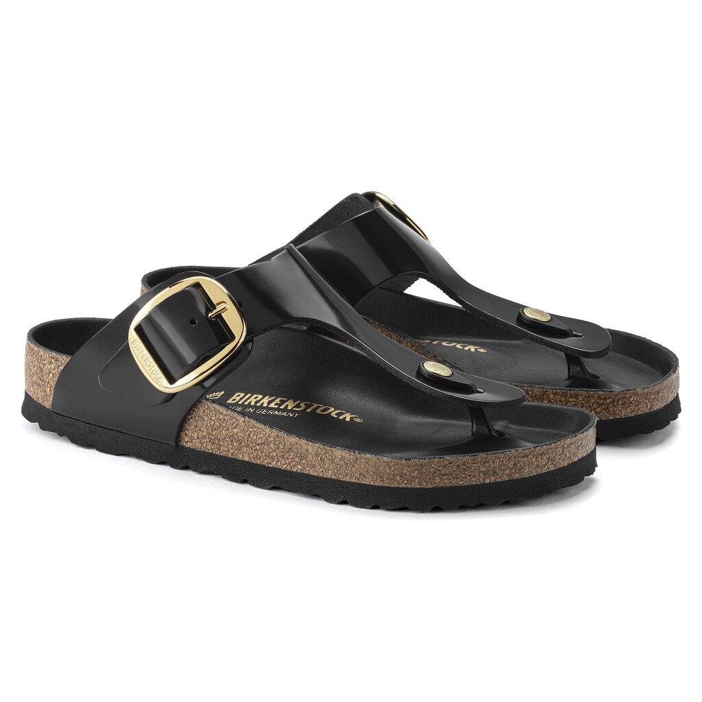 BIRKENSTOCK GIZEH BIG BUCKLE HIGH SHINE BLACK LEATHER - BEND SHOE CO