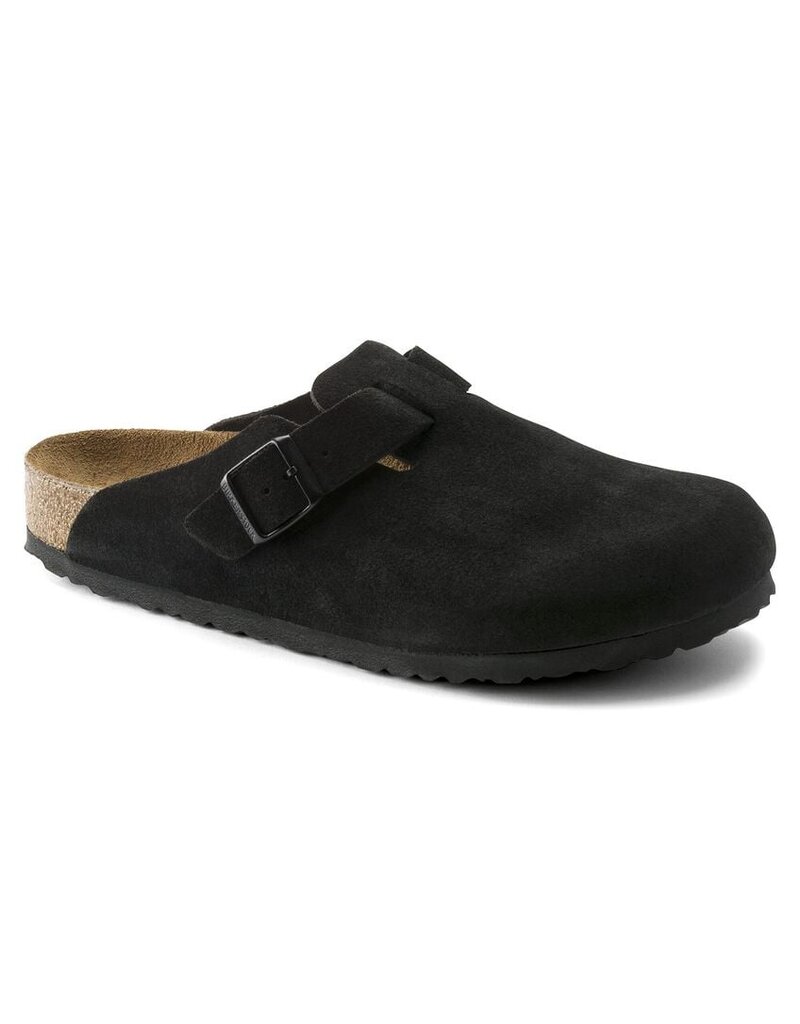 BIRKENSTOCK BOSTON SOFT FOOTBED SUEDE LEATHER-BLACK