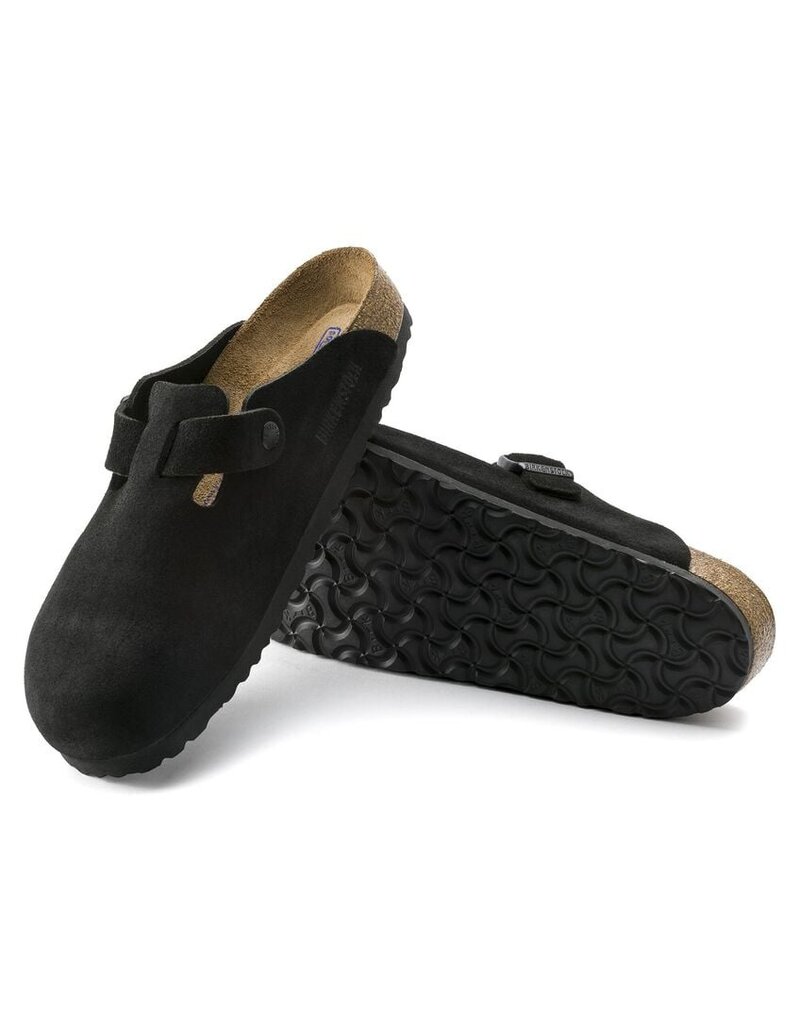 BIRKENSTOCK BOSTON SOFT FOOTBED SUEDE LEATHER-BLACK