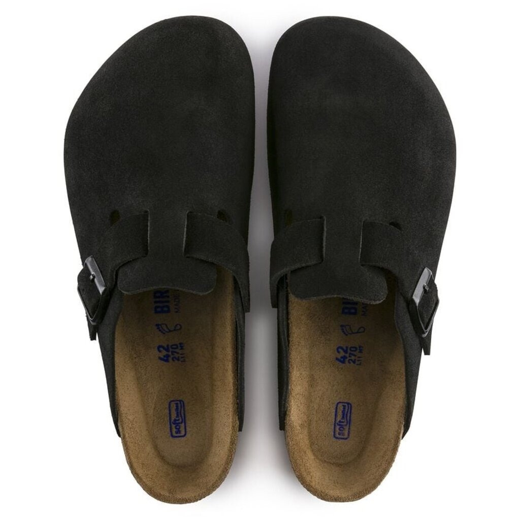 BIRKENSTOCK BOSTON SOFT FOOTBED SUEDE LEATHER-BLACK - BEND SHOE CO