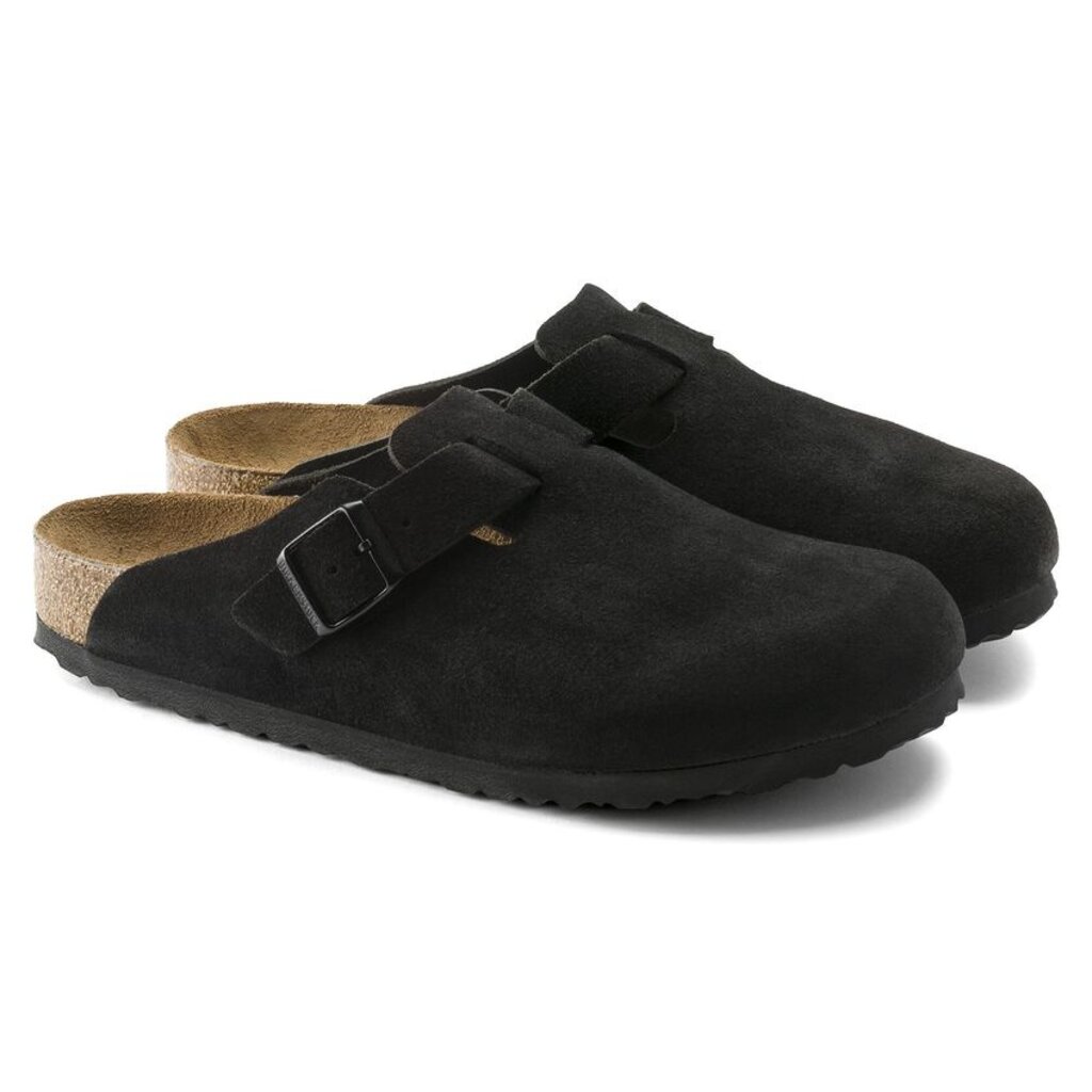 BIRKENSTOCK BOSTON SOFT FOOTBED SUEDE LEATHER-BLACK - BEND SHOE CO