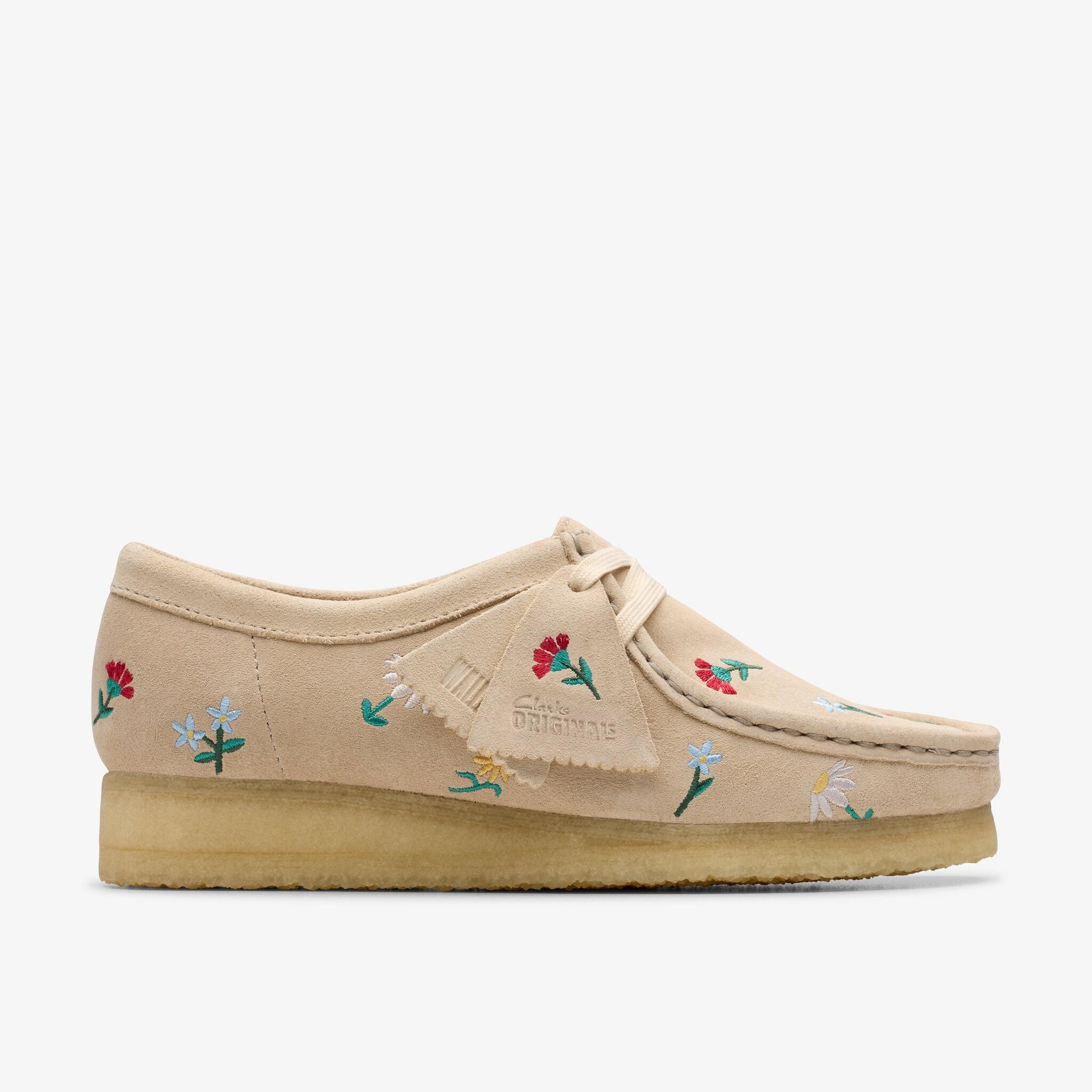 CLARKS WOMEN'S WALLABEE-FLOWERS TAUPE EMBROIDERY