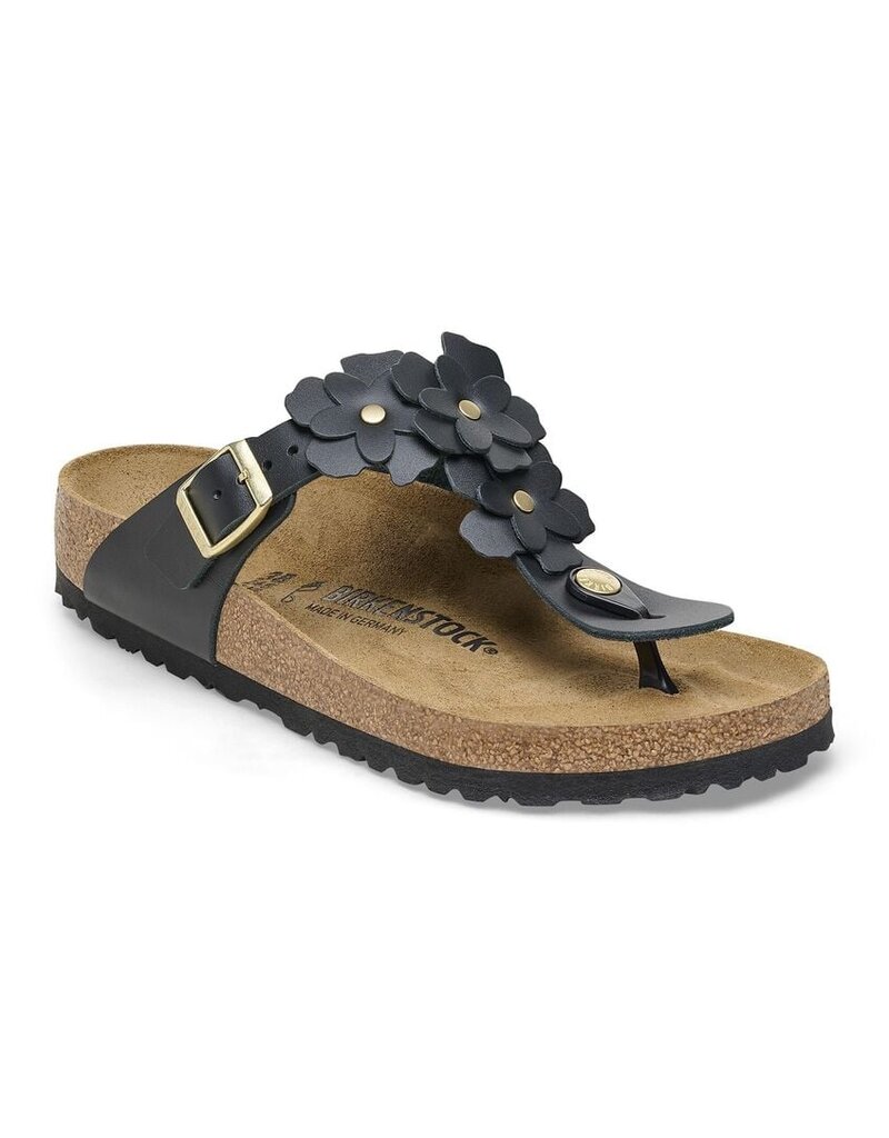 BIRKENSTOCK GIZEH LEATHER-FLOWERS BLACK