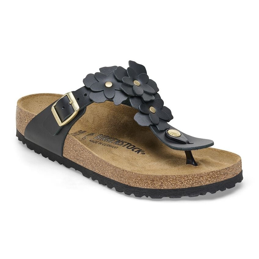 BIRKENSTOCK GIZEH LEATHER-FLOWERS BLACK