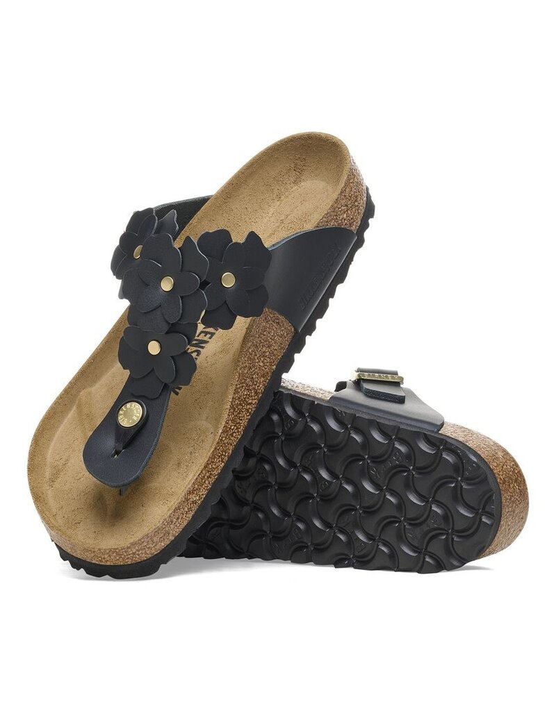 BIRKENSTOCK GIZEH LEATHER-FLOWERS BLACK