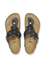 BIRKENSTOCK GIZEH LEATHER-FLOWERS BLACK