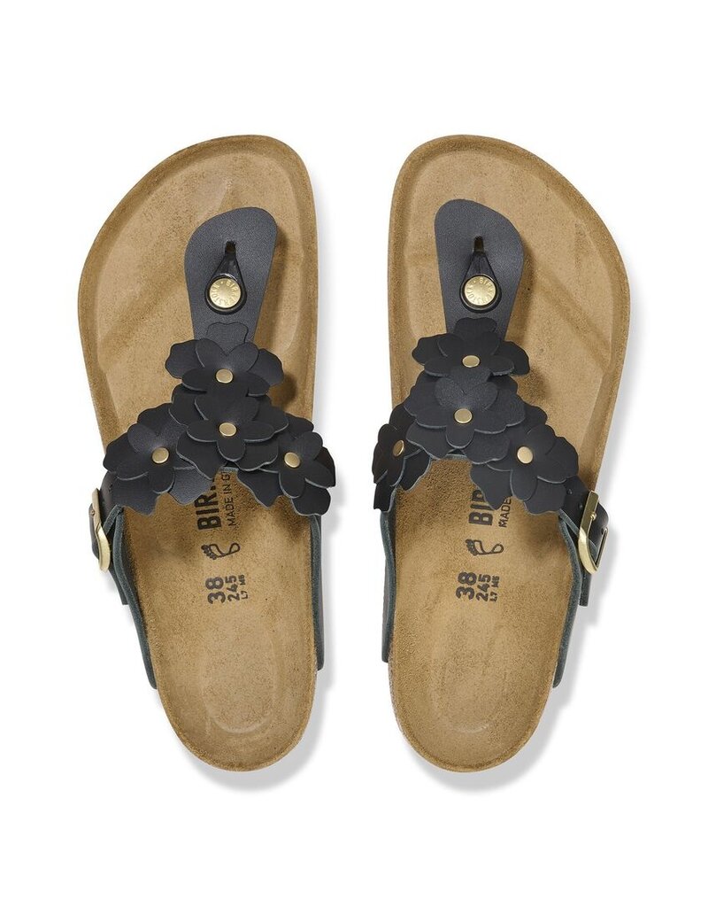 BIRKENSTOCK GIZEH LEATHER-FLOWERS BLACK