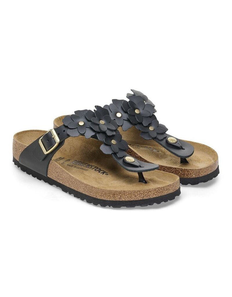 BIRKENSTOCK GIZEH LEATHER-FLOWERS BLACK