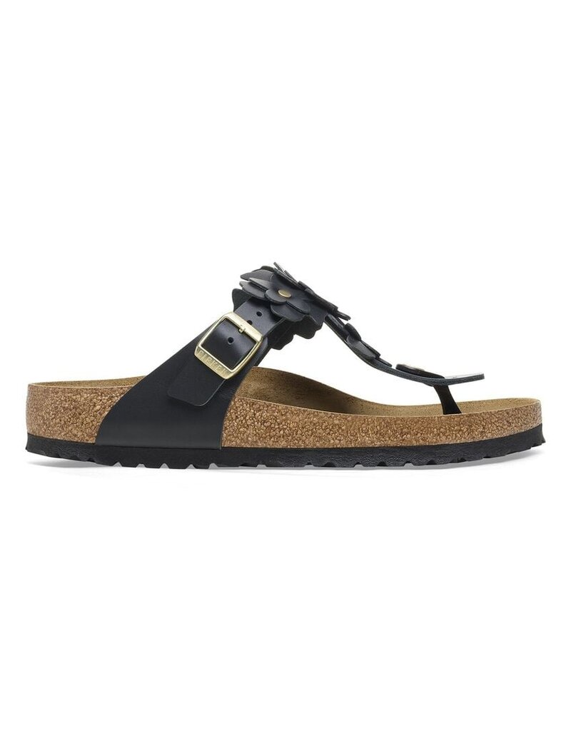 BIRKENSTOCK GIZEH LEATHER-FLOWERS BLACK