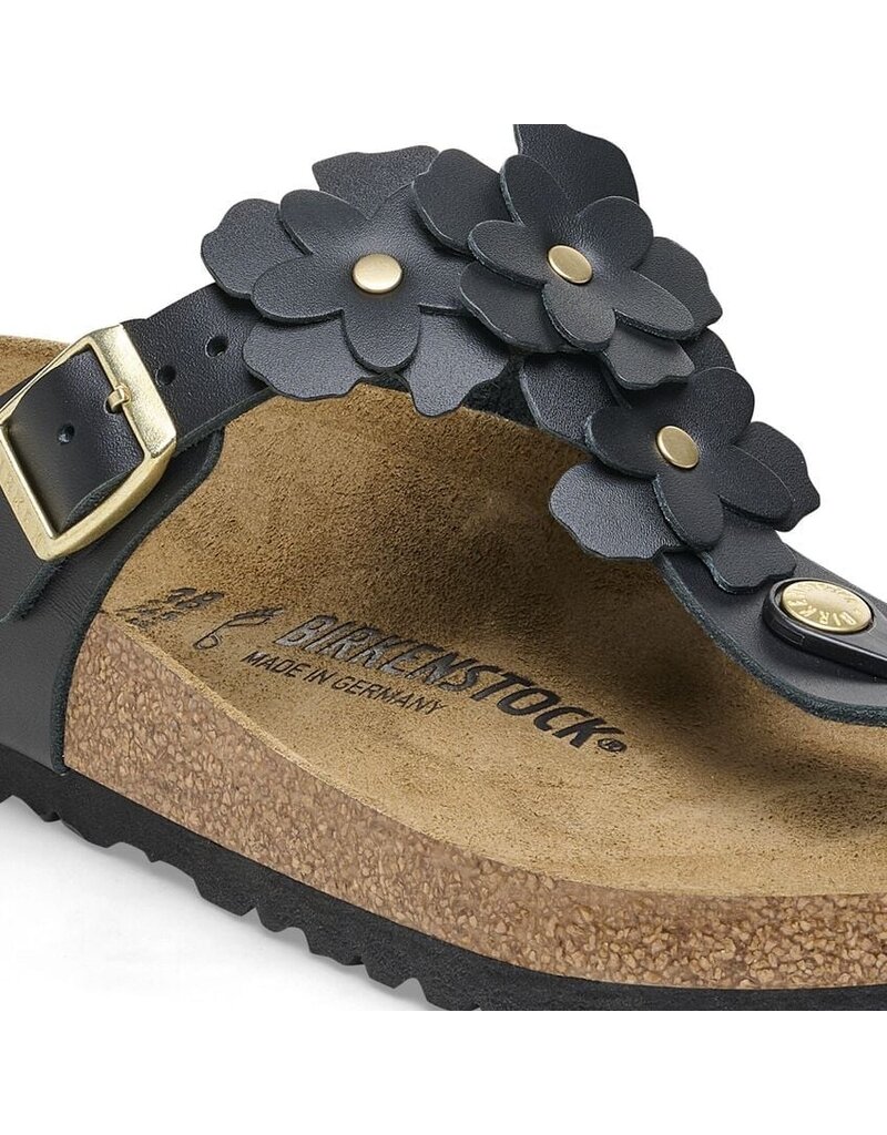 BIRKENSTOCK GIZEH LEATHER-FLOWERS BLACK