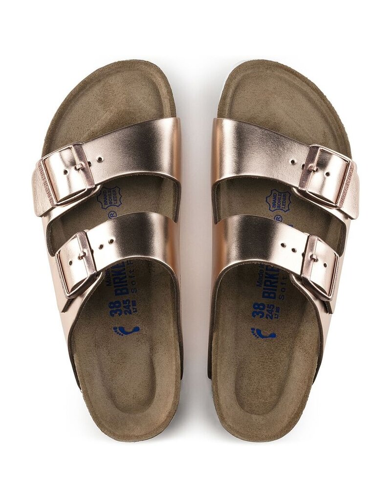 BIRKENSTOCK ARIZONA SOFT FOOTBED LEATHER-METALLIC COPPER