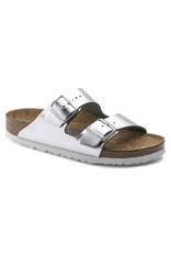 BIRKENSTOCK ARIZONA SOFT FOOTBED LEATHER-METALLIC SILVER