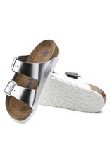 BIRKENSTOCK ARIZONA SOFT FOOTBED LEATHER-METALLIC SILVER