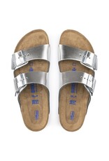 BIRKENSTOCK ARIZONA SOFT FOOTBED LEATHER-METALLIC SILVER