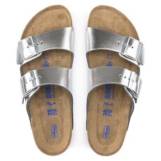 BIRKENSTOCK ARIZONA SOFT FOOTBED LEATHER-METALLIC SILVER
