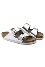 BIRKENSTOCK ARIZONA SOFT FOOTBED LEATHER-METALLIC SILVER