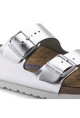 BIRKENSTOCK ARIZONA SOFT FOOTBED LEATHER-METALLIC SILVER