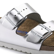 BIRKENSTOCK ARIZONA SOFT FOOTBED LEATHER-METALLIC SILVER
