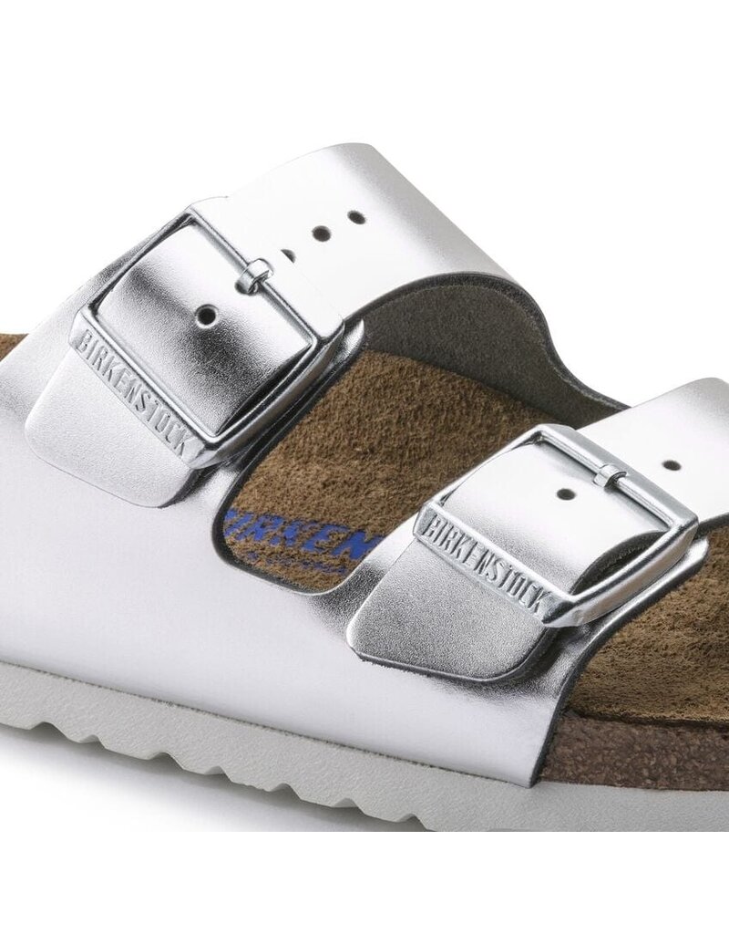 BIRKENSTOCK ARIZONA SOFT FOOTBED LEATHER-METALLIC SILVER