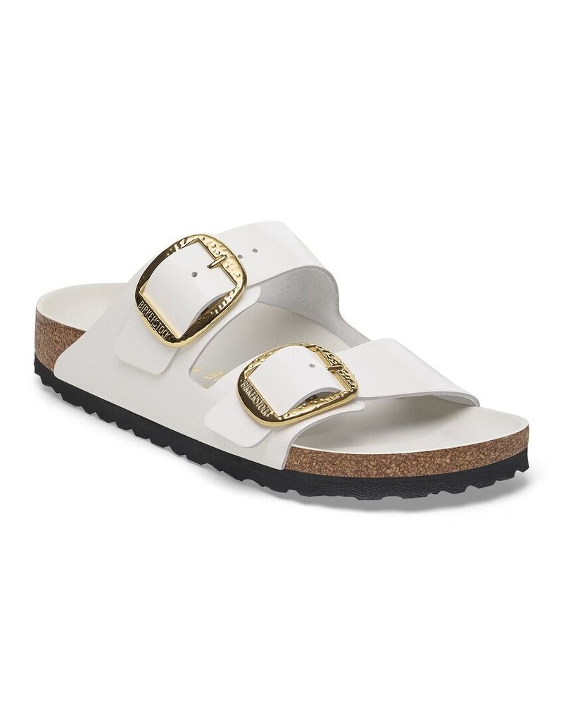 BIRKENSTOCK ARIZONA HAMMERED BIG BUCKLE HIGH SHINE LEATHER-ANTIQUE WHITE